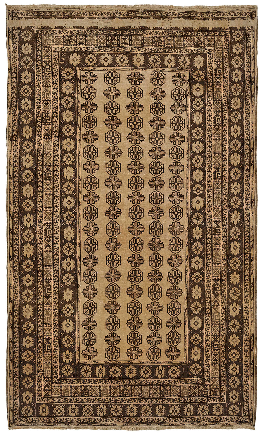 Rusvo Brown and Beige Geometric Pattern Vintage Rug 150x257 cm