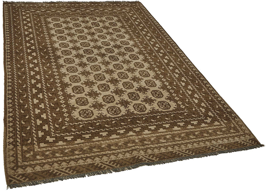Alfombra Rusvo marrón de tejido étnico geométrico, hecha a mano, 158x242 cm – vista general