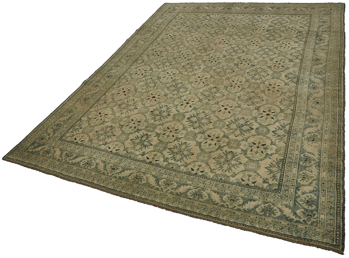 Rusvo Vintage Bej ve Açık Mavi Geometrik Desenli Halı 190x275 cm 50171 – doku yakın çekim