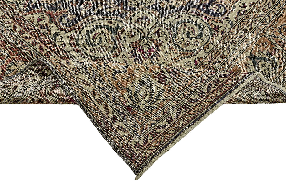 Rusvo Madalyon Desenli Lacivert Krem Pamuk Yün El Dokuma Halı 250x344 cm – kenar detayı