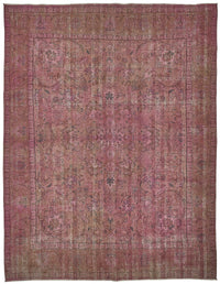 Zelko Pembe Madalyon Desenli Yün ve Pamuk Vintage Halı 284x367 cm