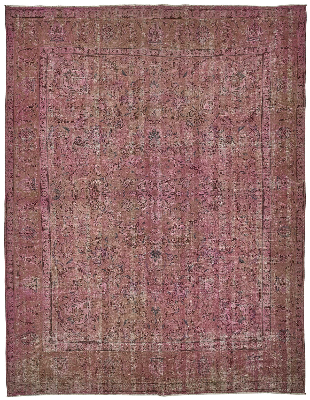 Zelko Pembe Madalyon Desenli Yün ve Pamuk Vintage Halı 284x367 cm