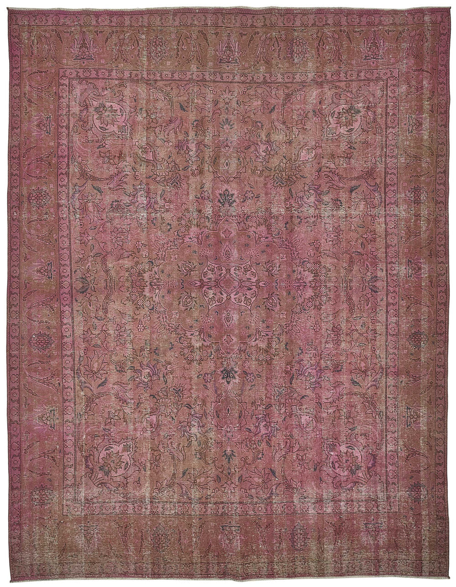 Zelko Pembe Madalyon Desenli Yün ve Pamuk Vintage Halı 284x367 cm