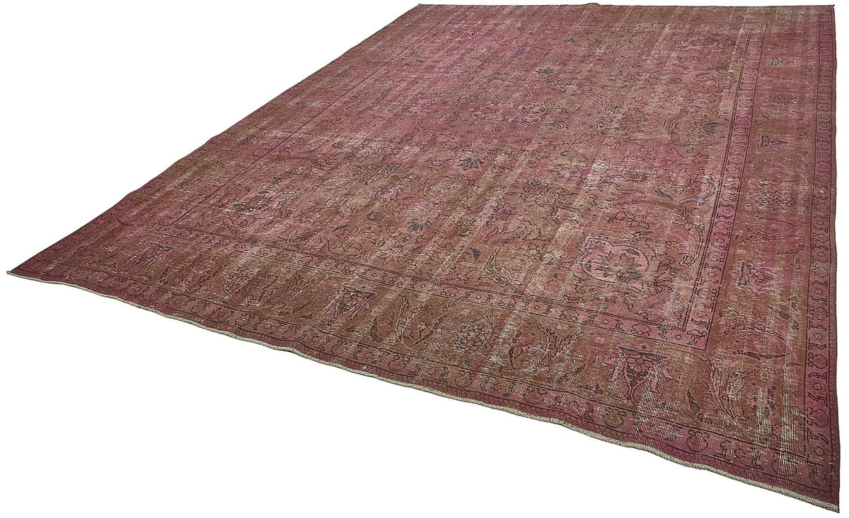 Zelko Pembe Madalyon Desenli Yün ve Pamuk Vintage Halı 284x367 cm – doku yakın çekim