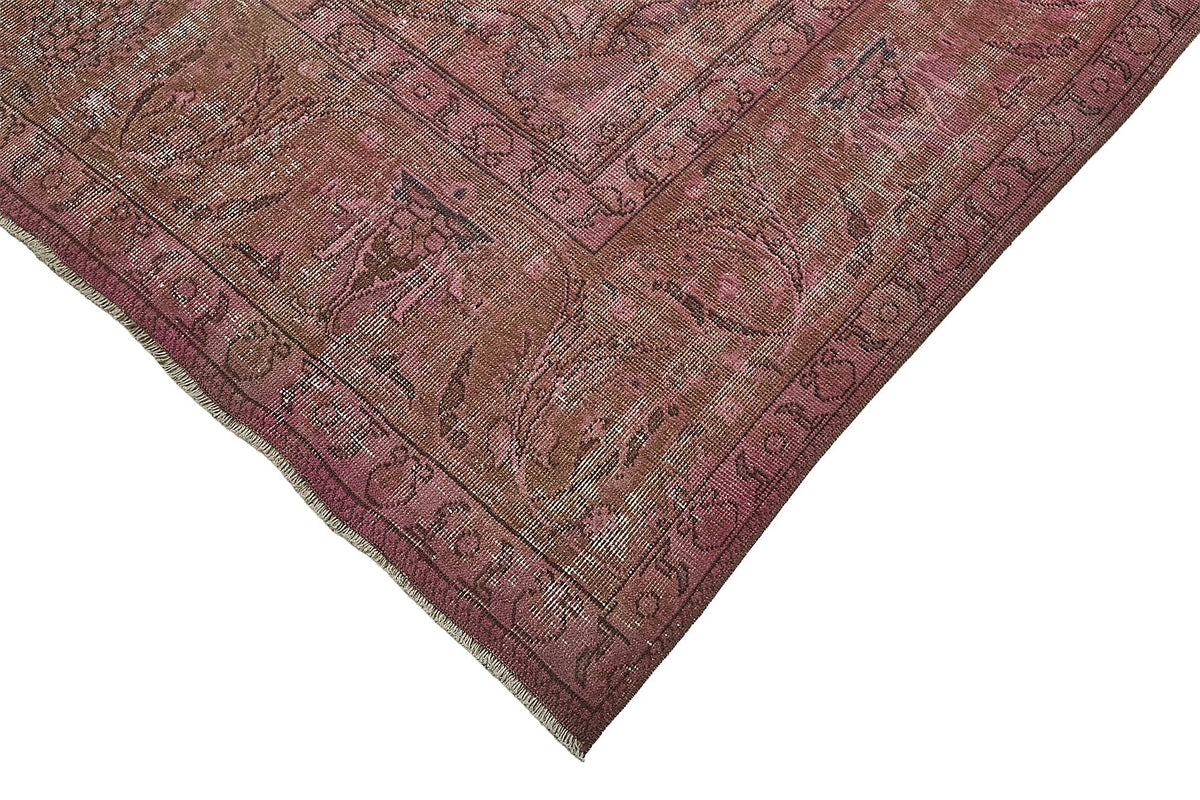 Zelko Pembe Madalyon Desenli Yün ve Pamuk Vintage Halı 284x367 cm – detay görünümü