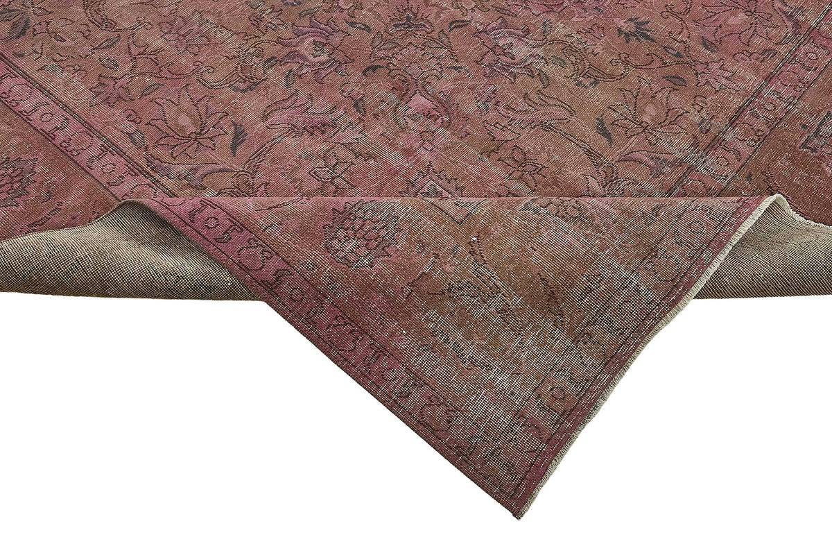 Zelko Pembe Madalyon Desenli Yün ve Pamuk Vintage Halı 284x367 cm – kenar detayı