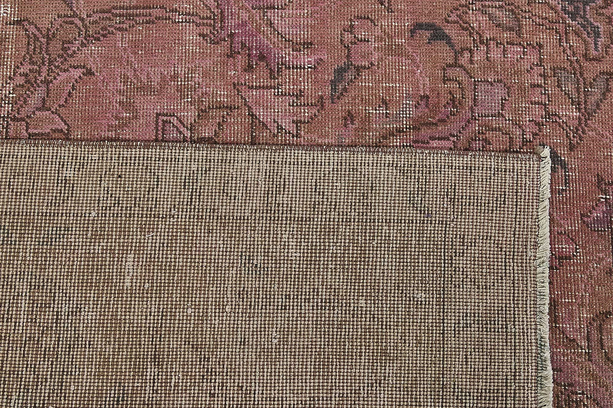 Zelko Pembe Madalyon Desenli Yün ve Pamuk Vintage Halı 284x367 cm – arka yüz görünümü