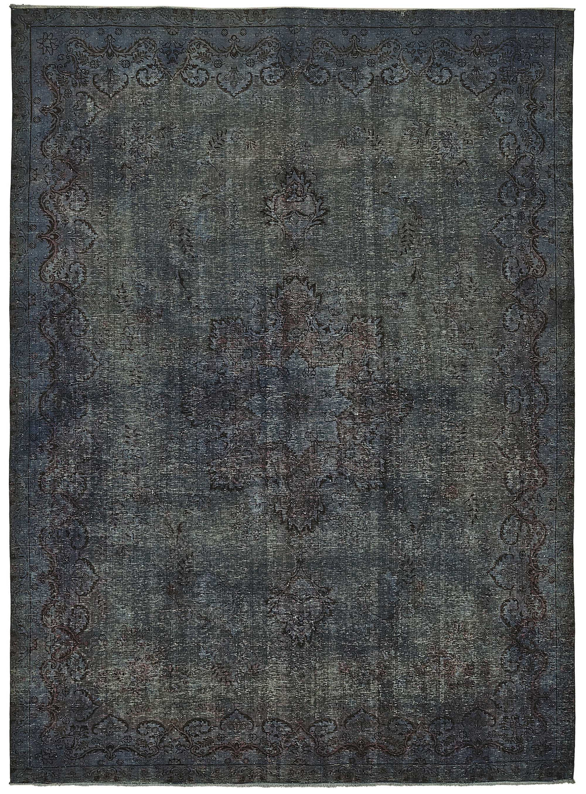 Zelko Gri Lacivert Halı Madalyon Desenli Vintage El Dokuma 292x400 cm
