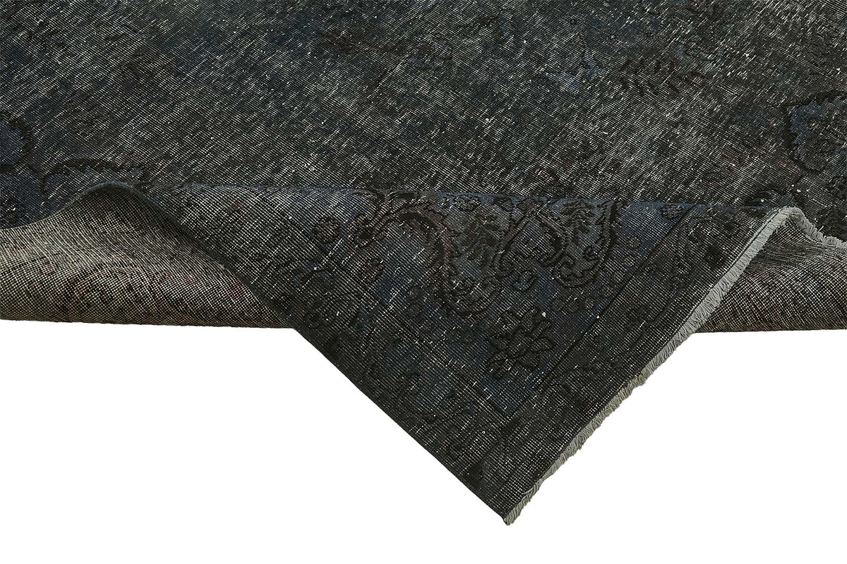 Zelko Gri Lacivert Halı Madalyon Desenli Vintage El Dokuma 292x400 cm – kenar detayı