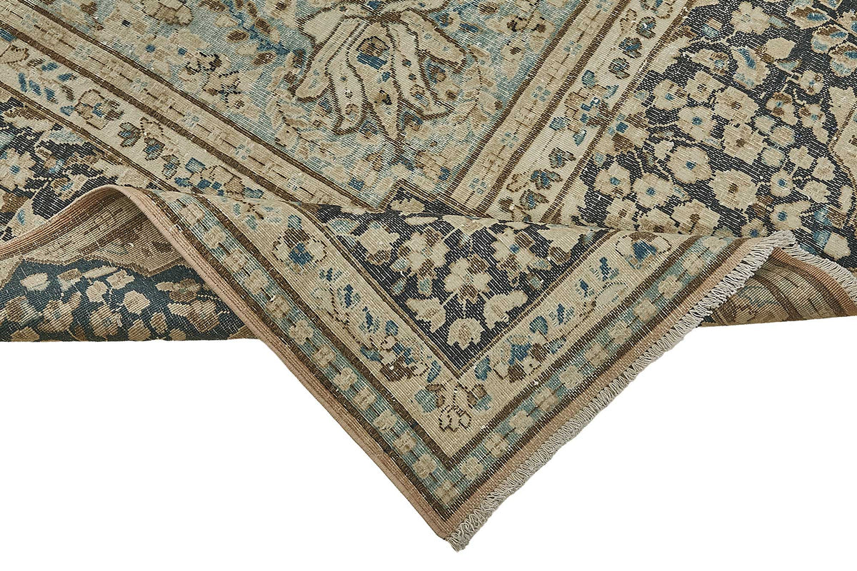 Rusvo Bej Lacivert Madalyon Desenli Pamuk Yün El Dokuma Halı 253x354 cm – kenar detayı