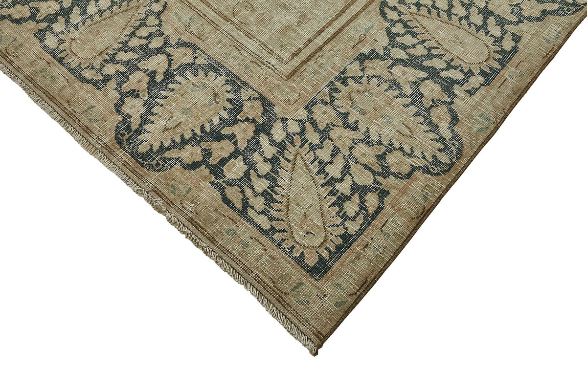 Rusvo Bej Lacivert Madalyon Desenli Vintage El Dokuma Halı 293x384 cm – detay görünümü