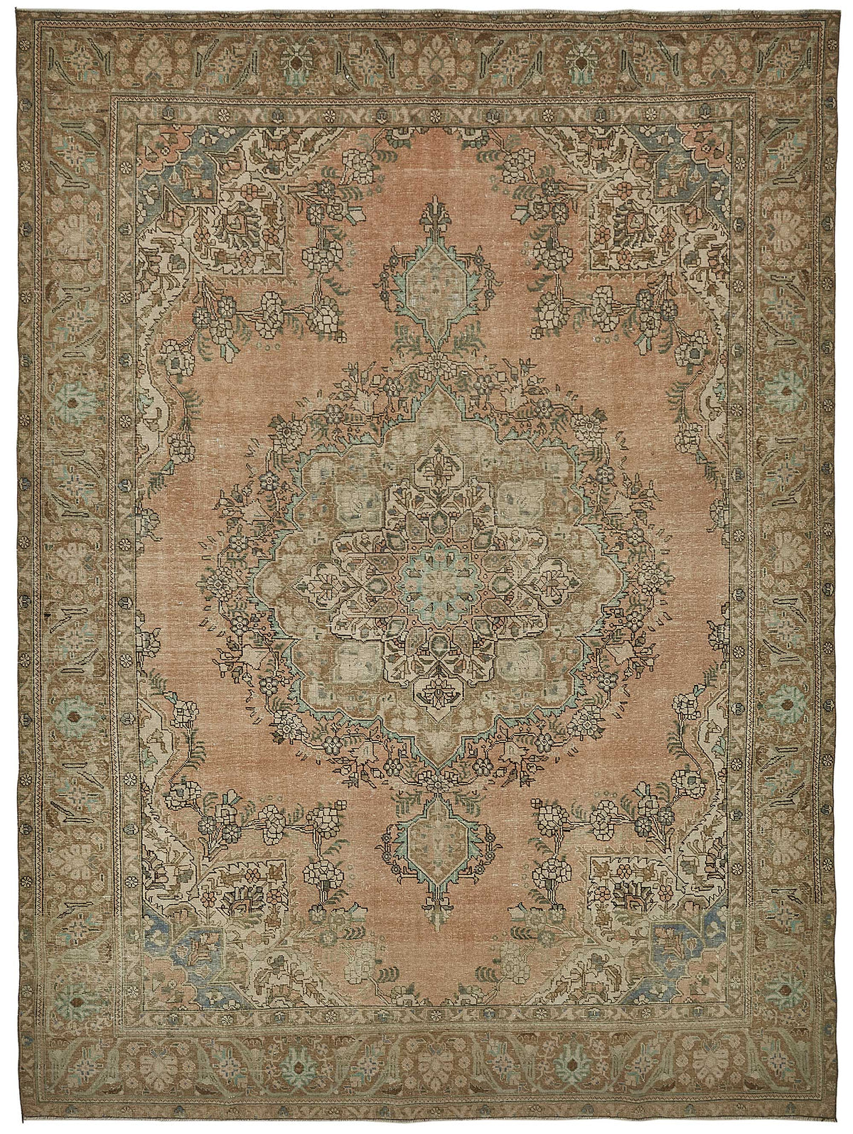 Rusvo Kahverengi Halı 6 m² Üzeri Somon Bej Vintage Dokuma 284x382 cm