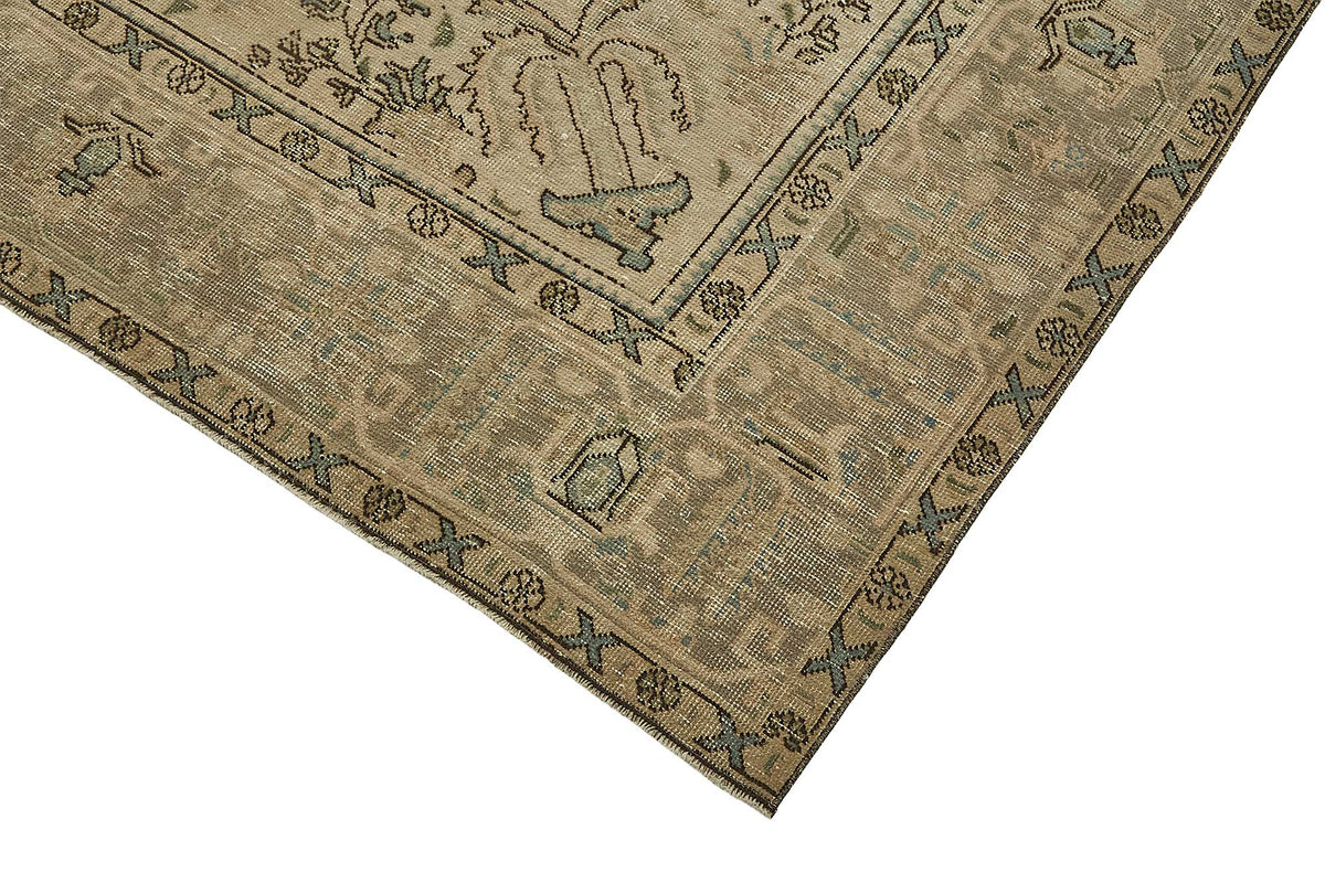 Rusvo Kahverengi Halı 6 m² Bej Vintage Eskitmeli Dokuma 289x381 cm – detay görünümü