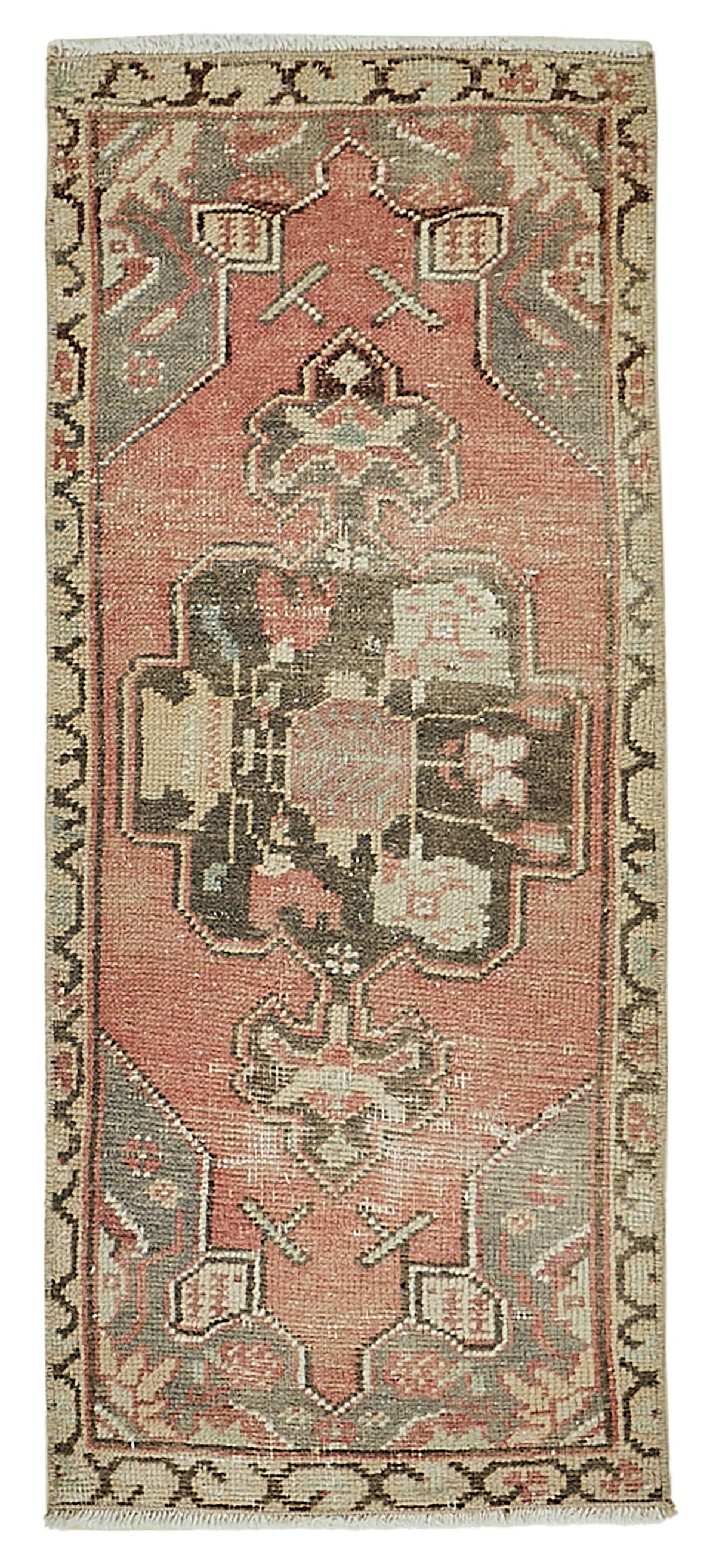 Vayla Gümüş Kırmızı Geometrik Etnik El Dokuma Halı 43x94 cm