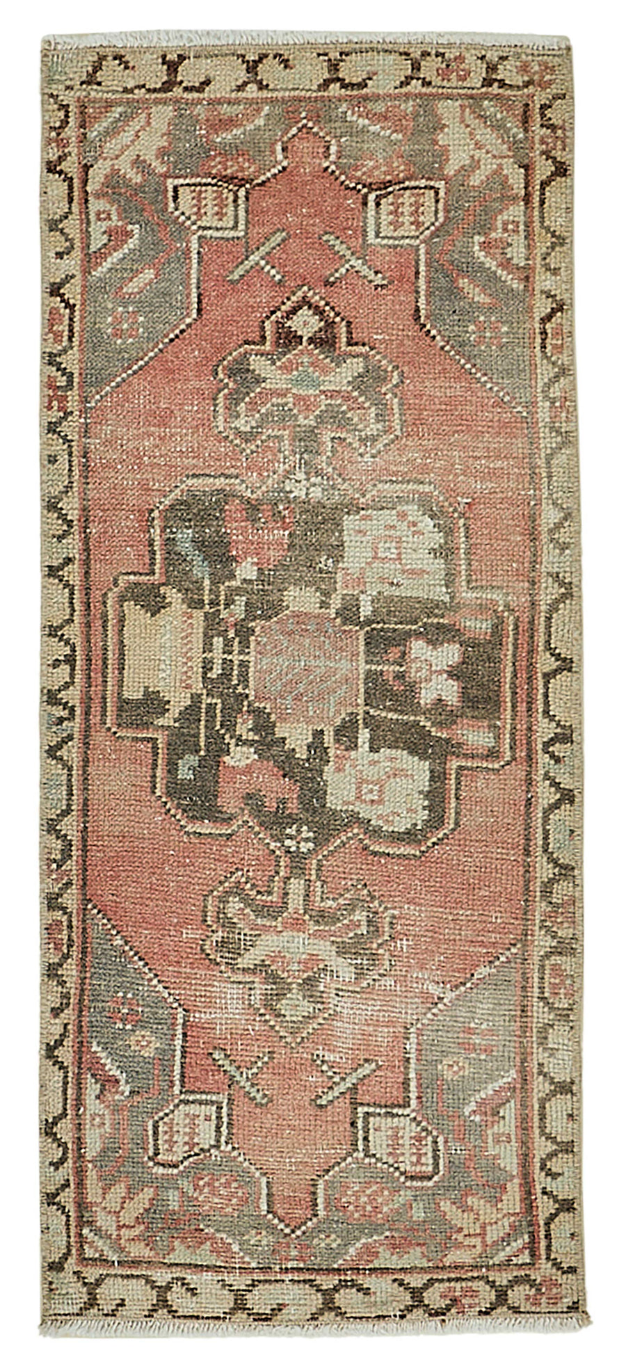 Vayla Gümüş Kırmızı Geometrik Etnik El Dokuma Halı 43x94 cm