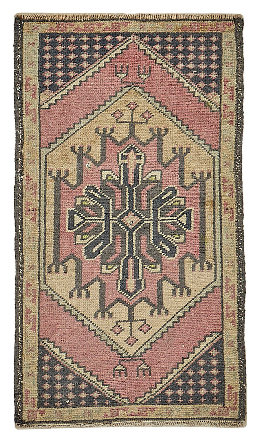 Vayla Pembe Bej Geometrik Desenli Etnik El Dokuma Halı 51x87 cm