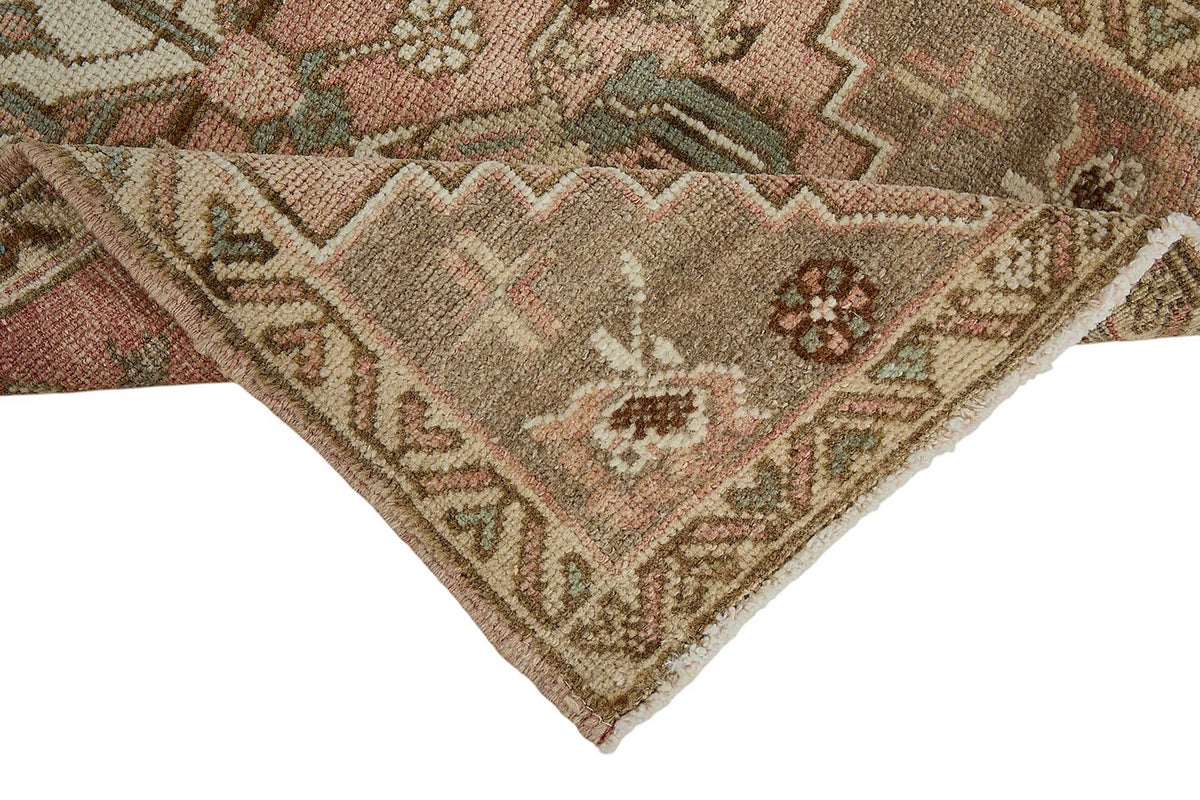 Vayla Pembe Gri Madalyon Desenli Pamuk Yün El Dokuma Halı 48x101 cm – kenar detayı