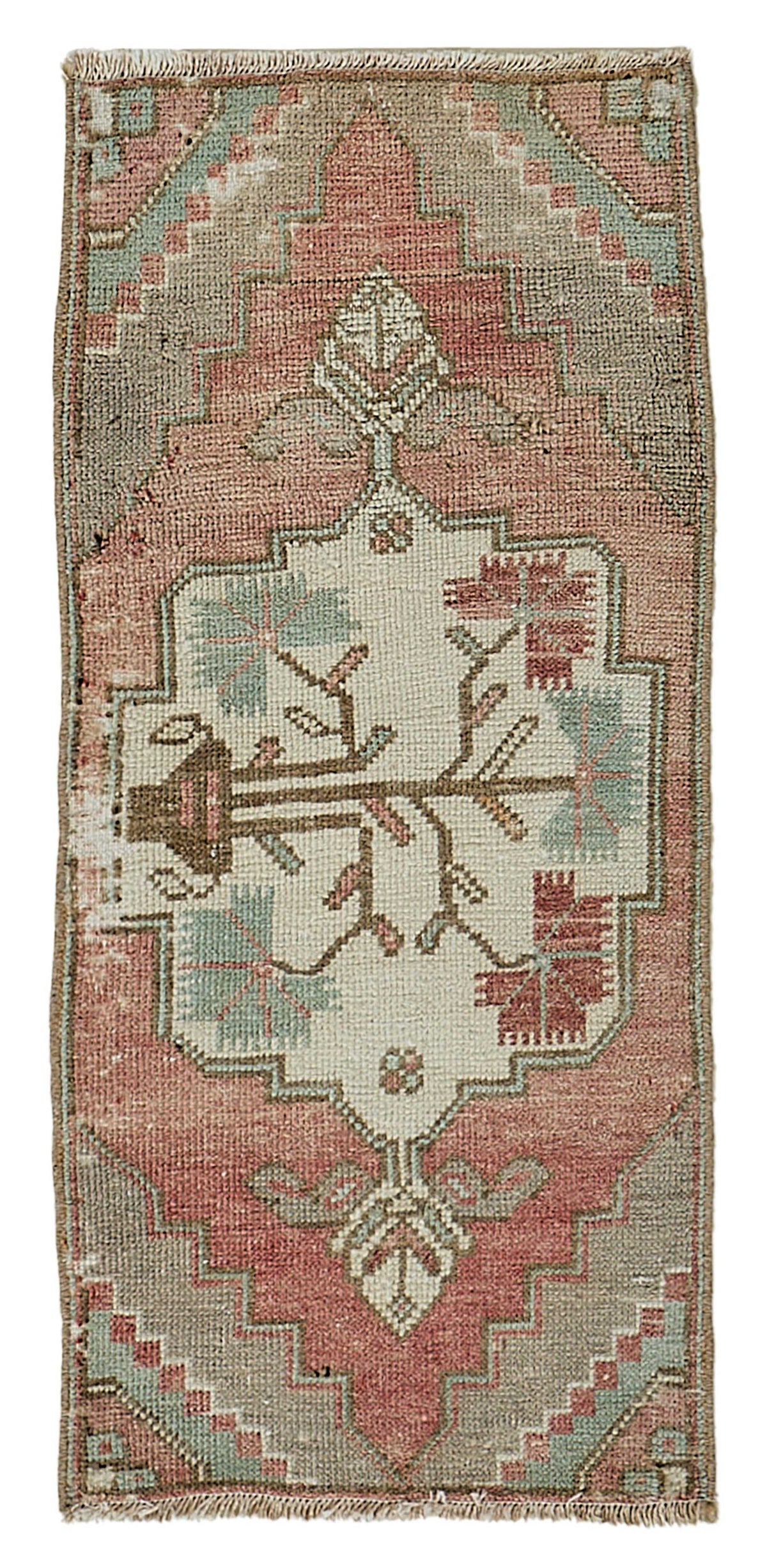 Vayla Gül Kurusu Pembe Geometrik Desenli Yün Halı 46x99 cm