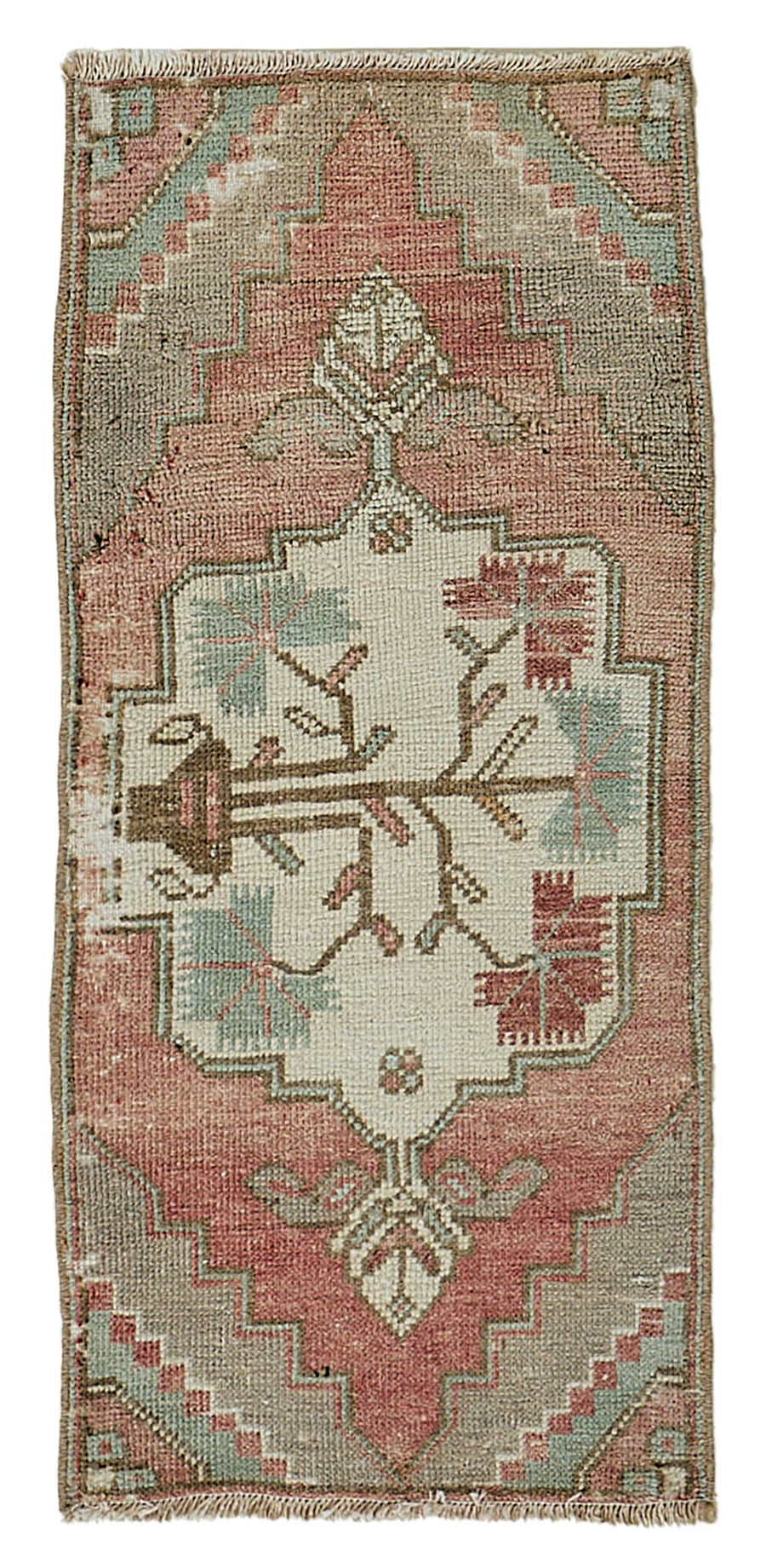 Vayla Gül Kurusu Pembe Geometrik Desenli Yün Halı 46x99 cm