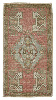 Vayla Kırmızı Geometrik Desenli Yün Overdyed Halı, 51x94 cm