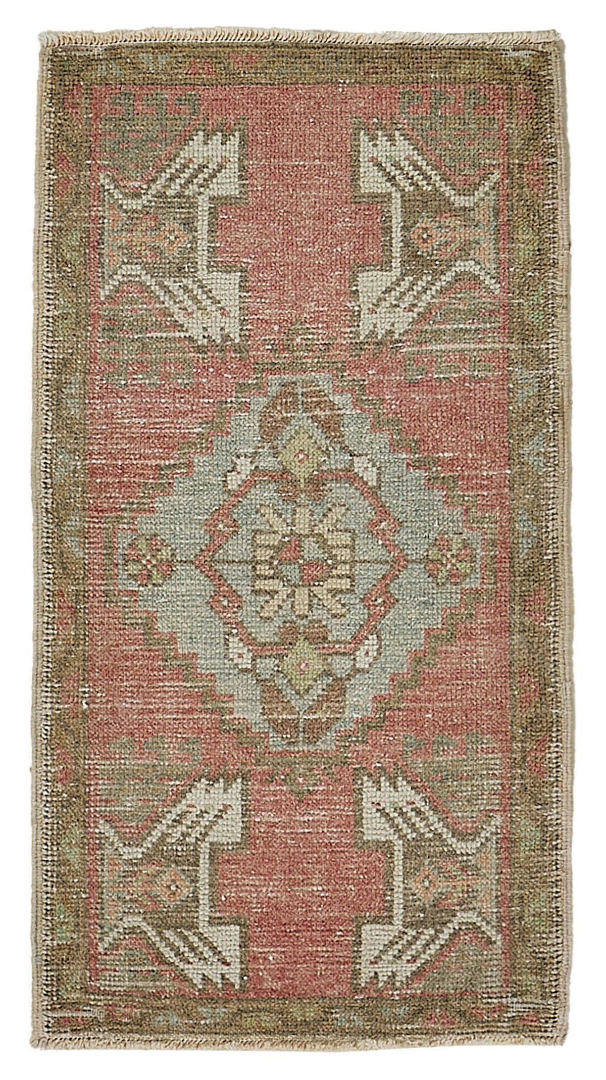 Vayla Kırmızı Geometrik Desenli Yün Overdyed Halı, 51x94 cm