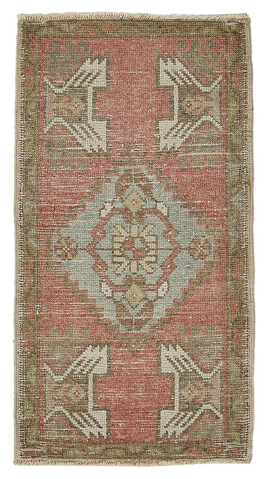 Vayla Kırmızı Geometrik Desenli Yün Overdyed Halı, 51x94 cm