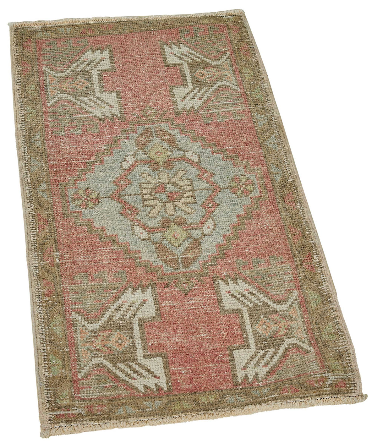 Vayla Kırmızı Geometrik Desenli Yün Overdyed Halı, 51x94 cm – genel görünüm