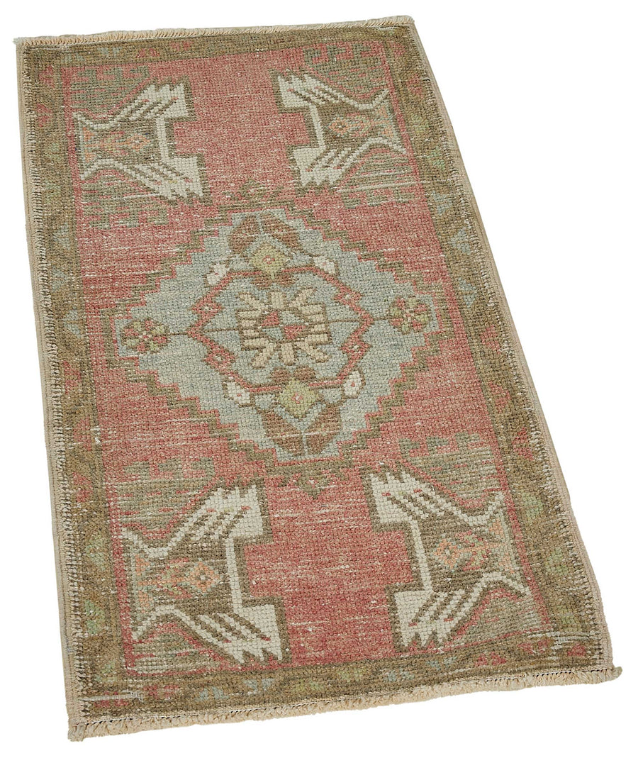 Vayla Kırmızı Geometrik Desenli Yün Overdyed Halı, 51x94 cm – genel görünüm