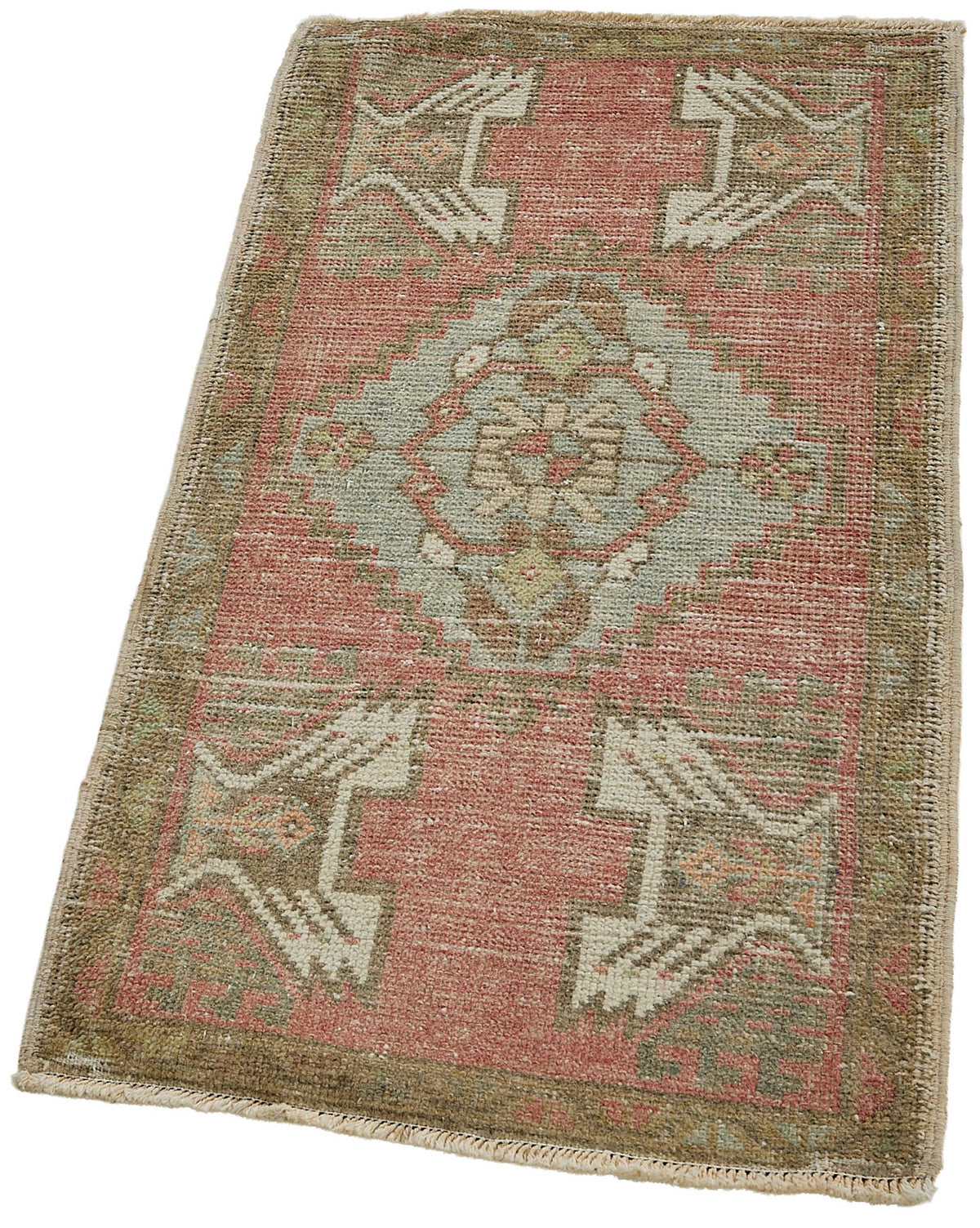 Vayla Kırmızı Geometrik Desenli Yün Overdyed Halı, 51x94 cm – doku yakın çekim