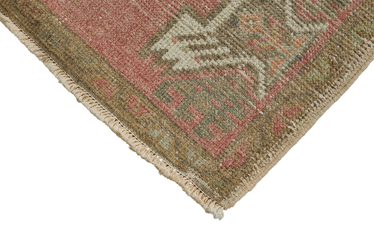 Vayla Kırmızı Geometrik Desenli Yün Overdyed Halı, 51x94 cm – detay görünümü
