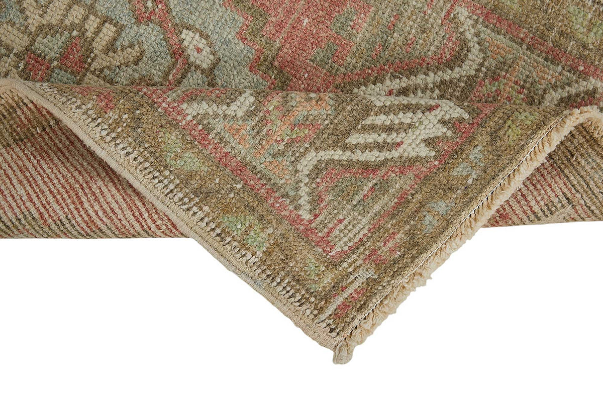 Vayla Kırmızı Geometrik Desenli Yün Overdyed Halı, 51x94 cm – kenar detayı