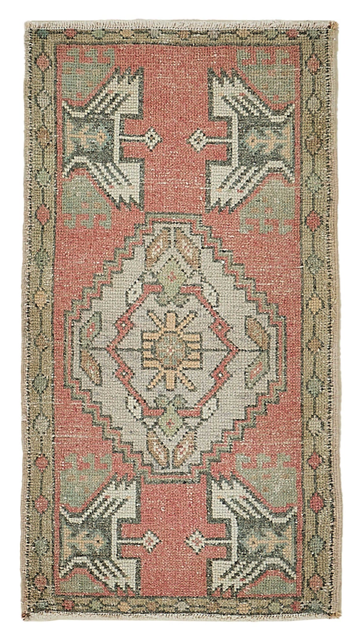 Vayla Geometrik Desenli Kırmızı Bej Etnik El Dokuma Halı 50x93 cm