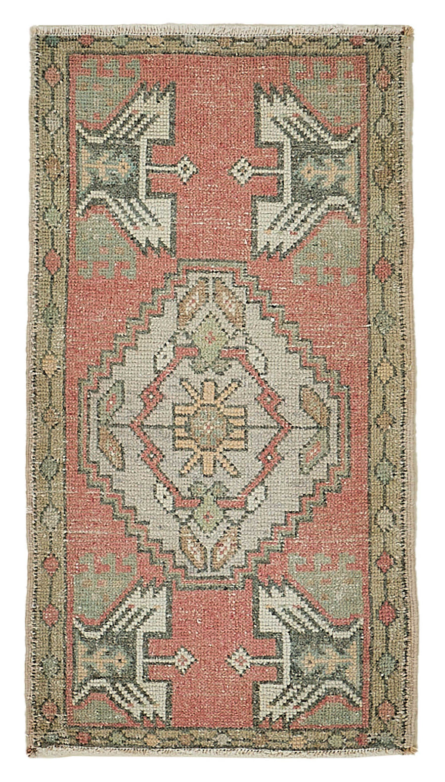 Vayla Geometrik Desenli Kırmızı Bej Etnik El Dokuma Halı 50x93 cm