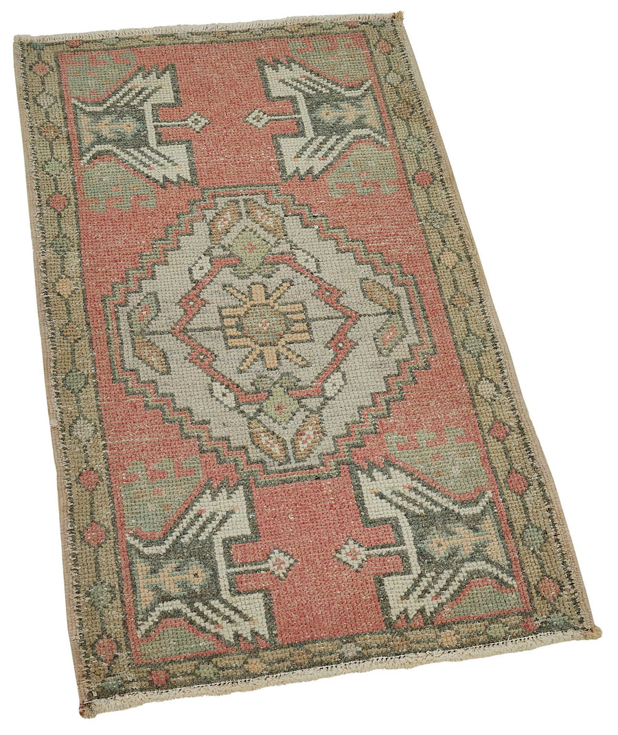 Vayla Geometrik Desenli Kırmızı Bej Etnik El Dokuma Halı 50x93 cm – genel görünüm