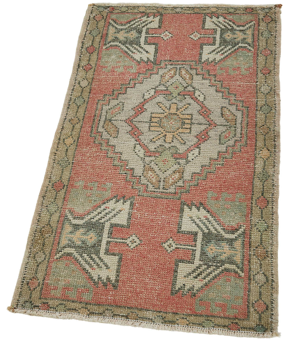 Vayla Geometrik Desenli Kırmızı Bej Etnik El Dokuma Halı 50x93 cm – doku yakın çekim