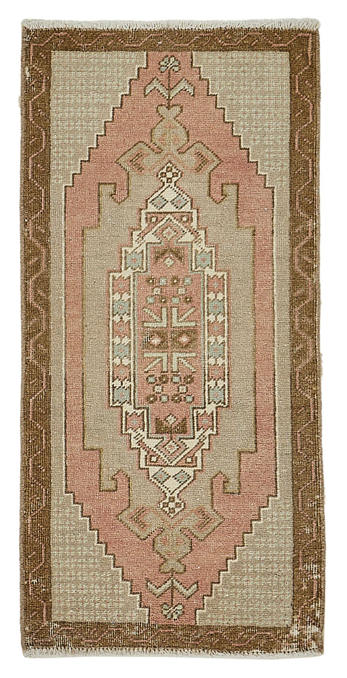 Vayla Overdyed Bej Geometrik Desenli Yün Yolluk 50x102 cm