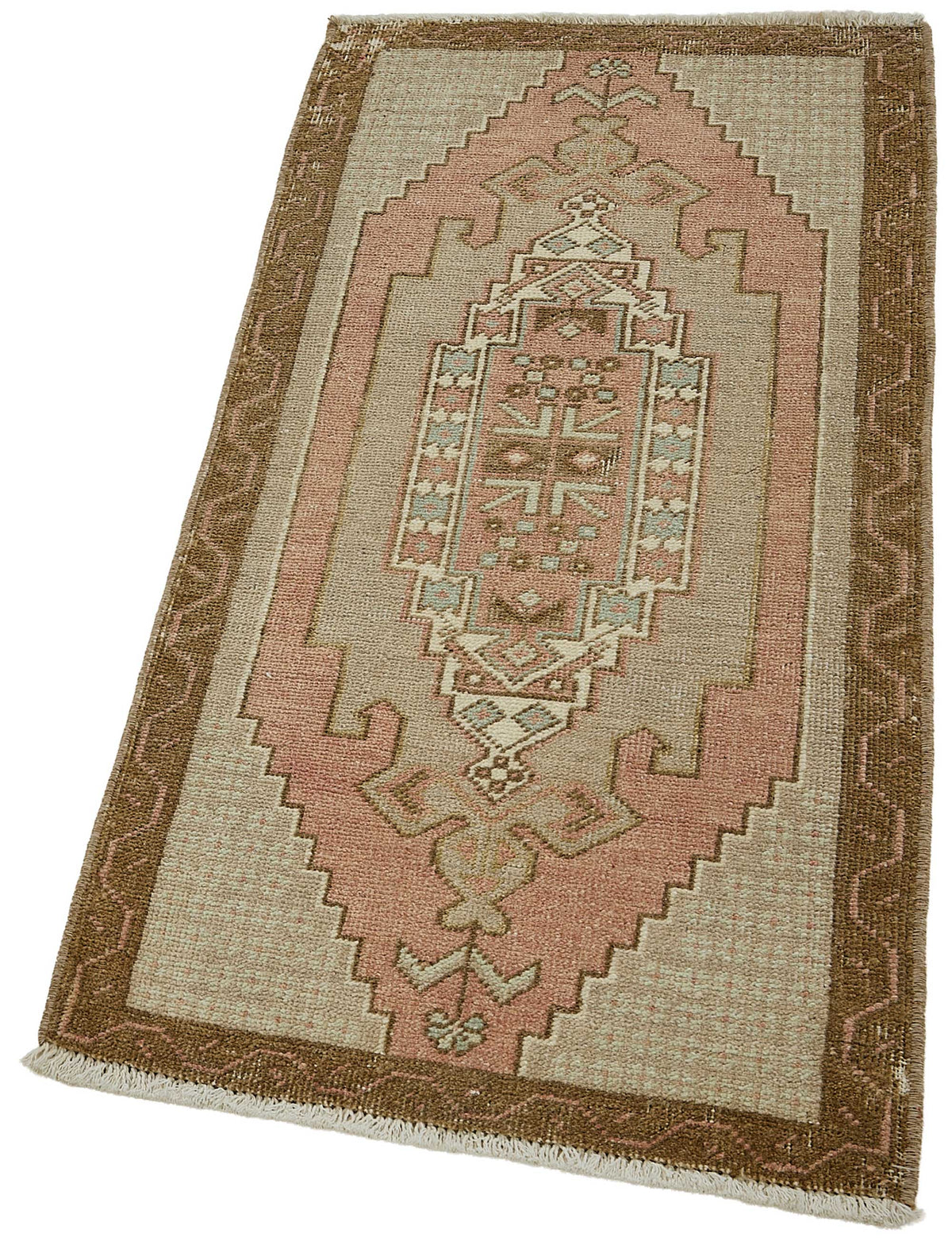 Vayla Overdyed Bej Geometrik Desenli Yün Yolluk 50x102 cm – doku yakın çekim