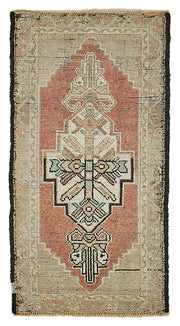 Vayla Bej Kırmızı Geometrik Etnik El Dokuma Halı 40-50 Yıllık 50x96 cm