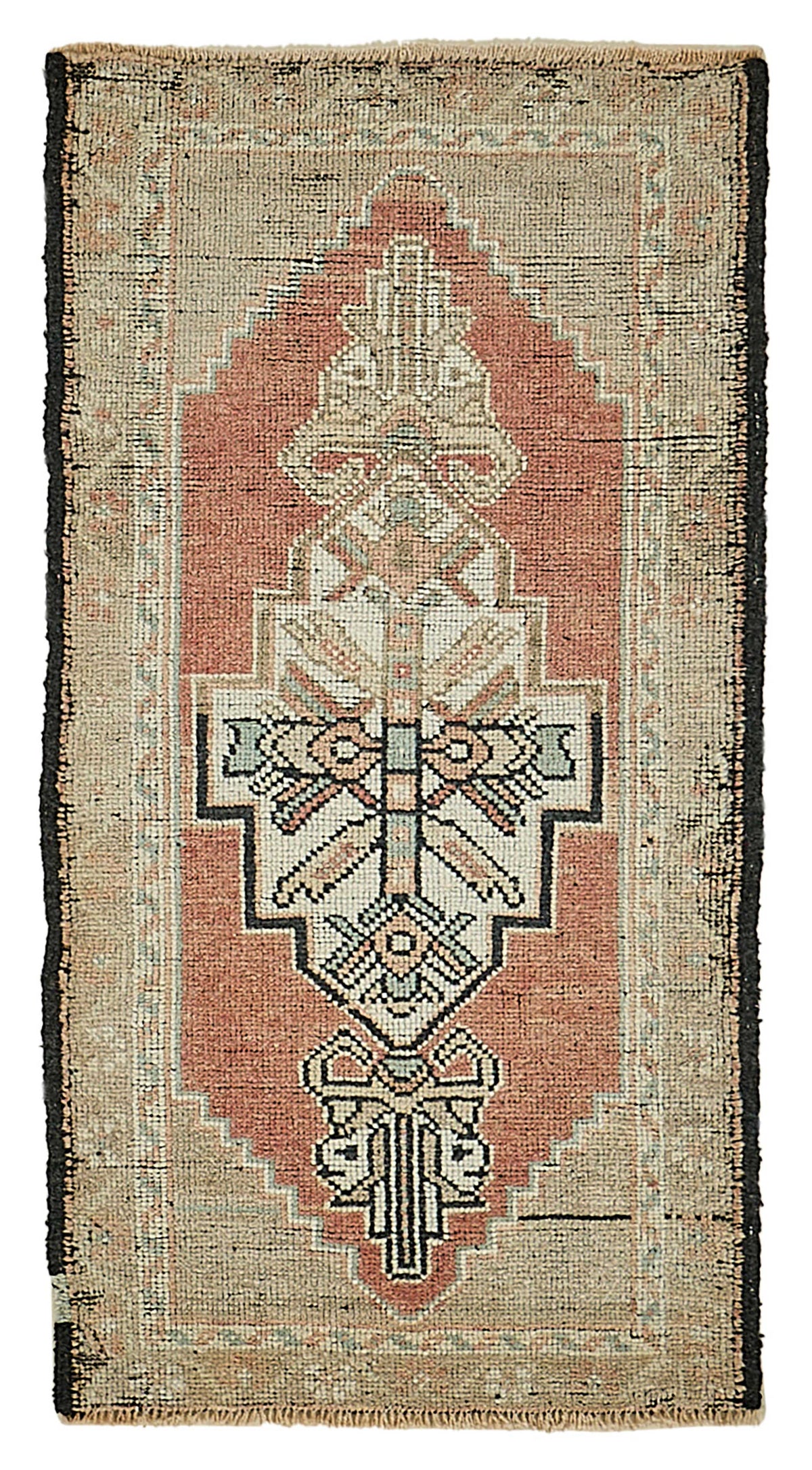 Vayla Bej Kırmızı Geometrik Etnik El Dokuma Halı 40-50 Yıllık 50x96 cm