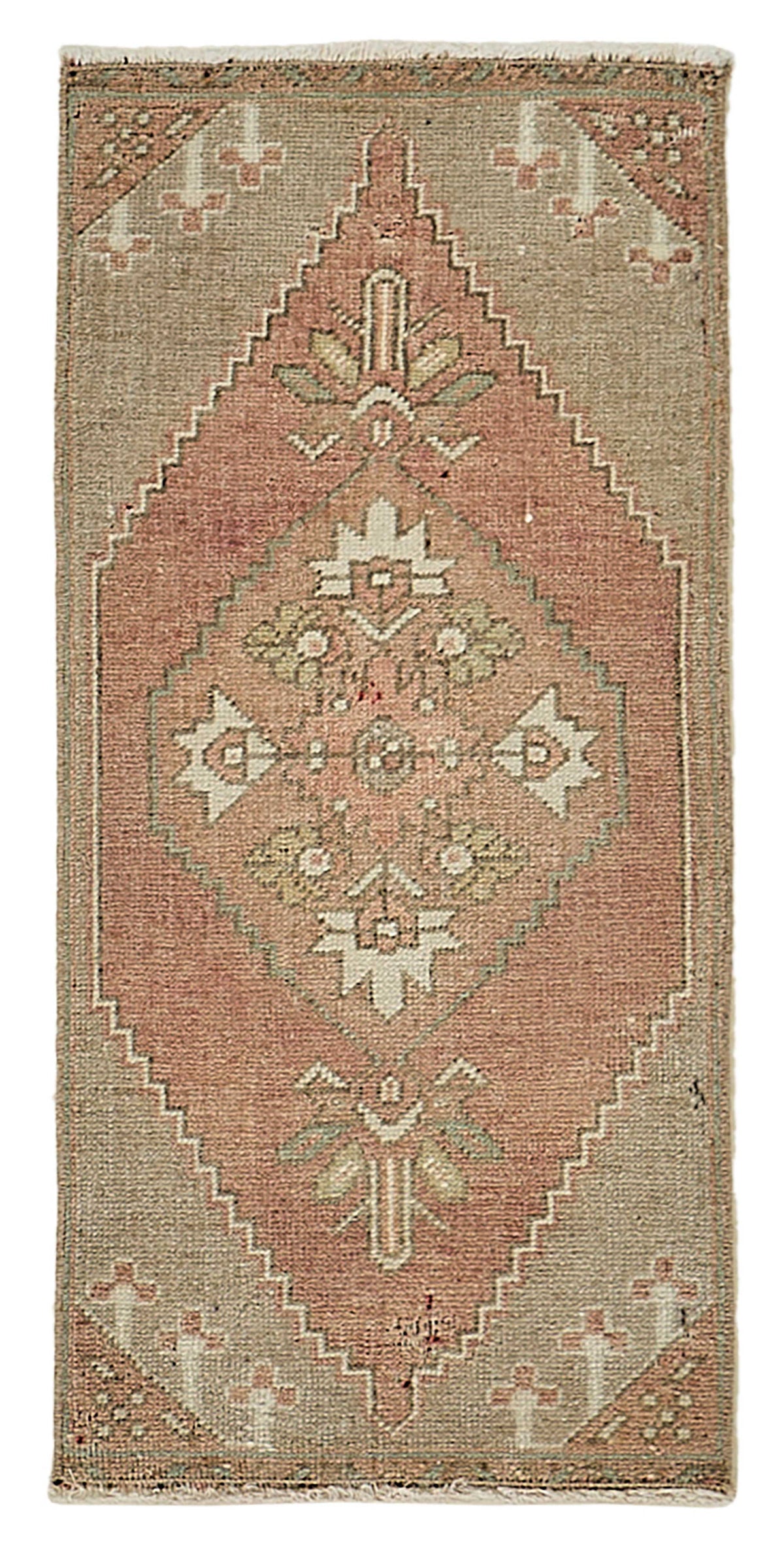Vayla Bej Geometrik Etnik Pamuk Yün El Dokuma Halı 40x89 cm