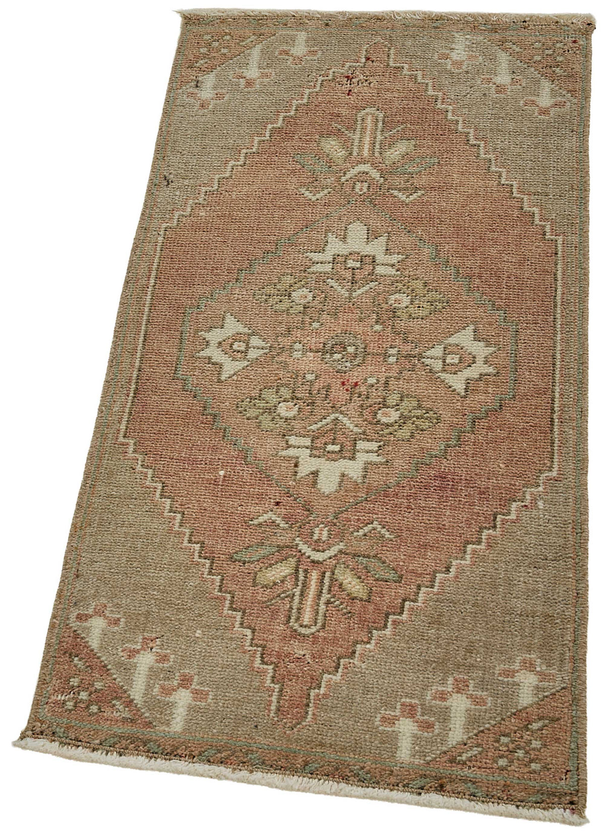 Vayla Bej Geometrik Etnik Pamuk Yün El Dokuma Halı 40x89 cm – doku yakın çekim