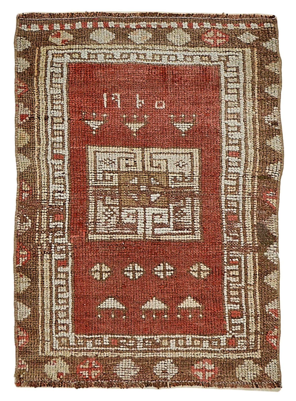Vayla Kırmızı Kahverengi Geometrik Etnik El Dokuma Halı 58x74 cm