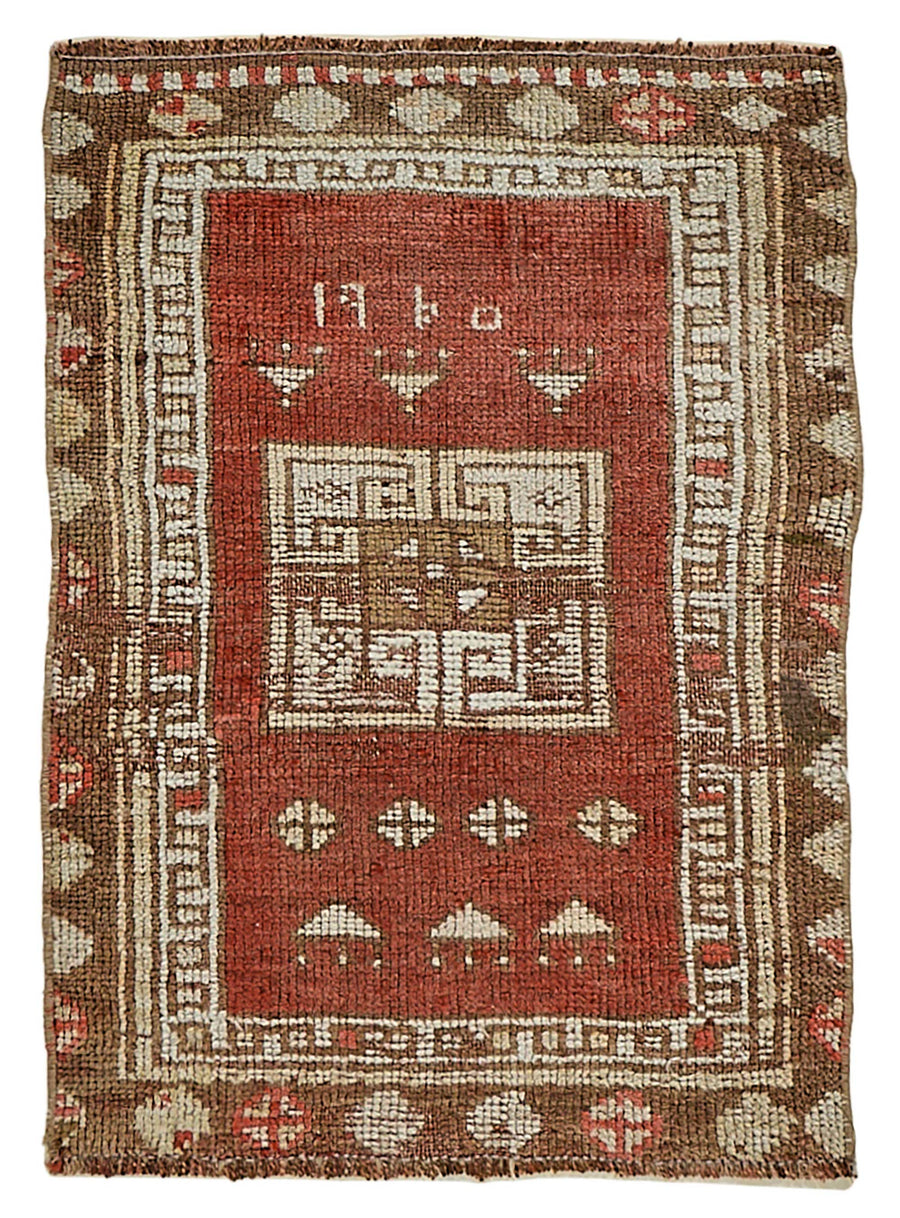 Vayla Kırmızı Kahverengi Geometrik Etnik El Dokuma Halı 58x74 cm