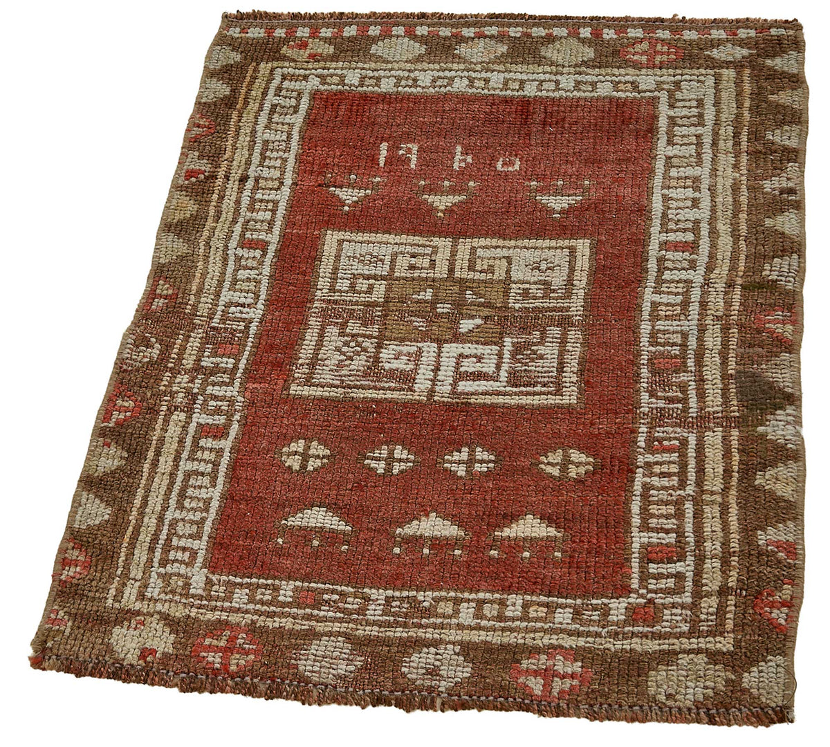 Vayla Kırmızı Kahverengi Geometrik Etnik El Dokuma Halı 58x74 cm – doku yakın çekim