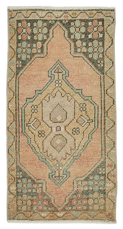 Vayla Pembe Bej Geometrik Etnik El Dokuma Halı 45x83 cm