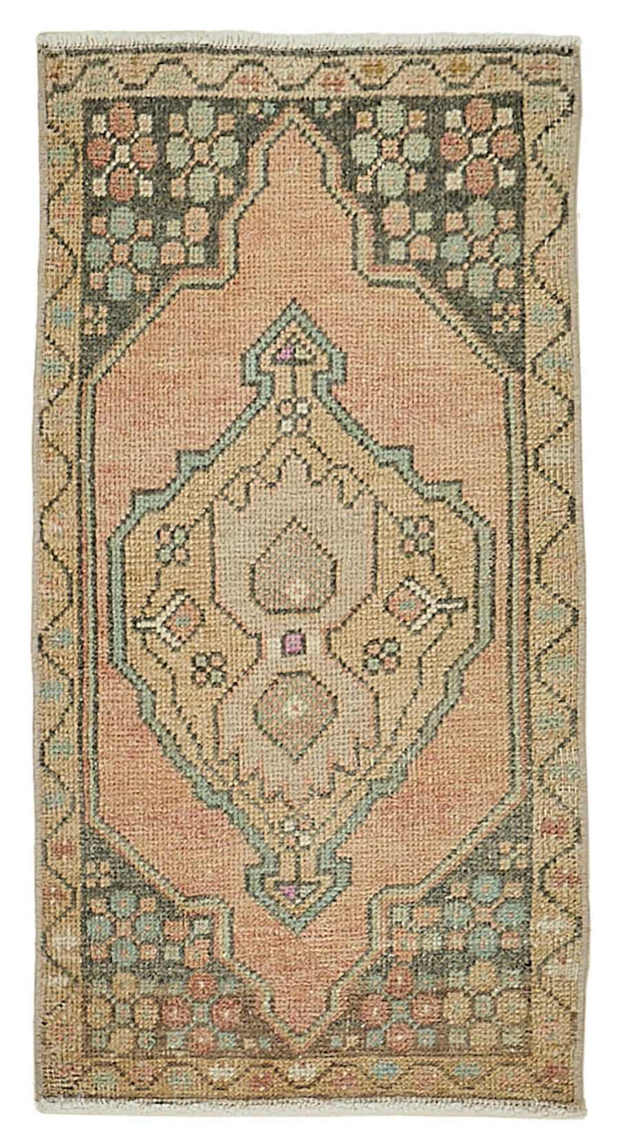 Vayla Pembe Bej Geometrik Etnik El Dokuma Halı 45x83 cm