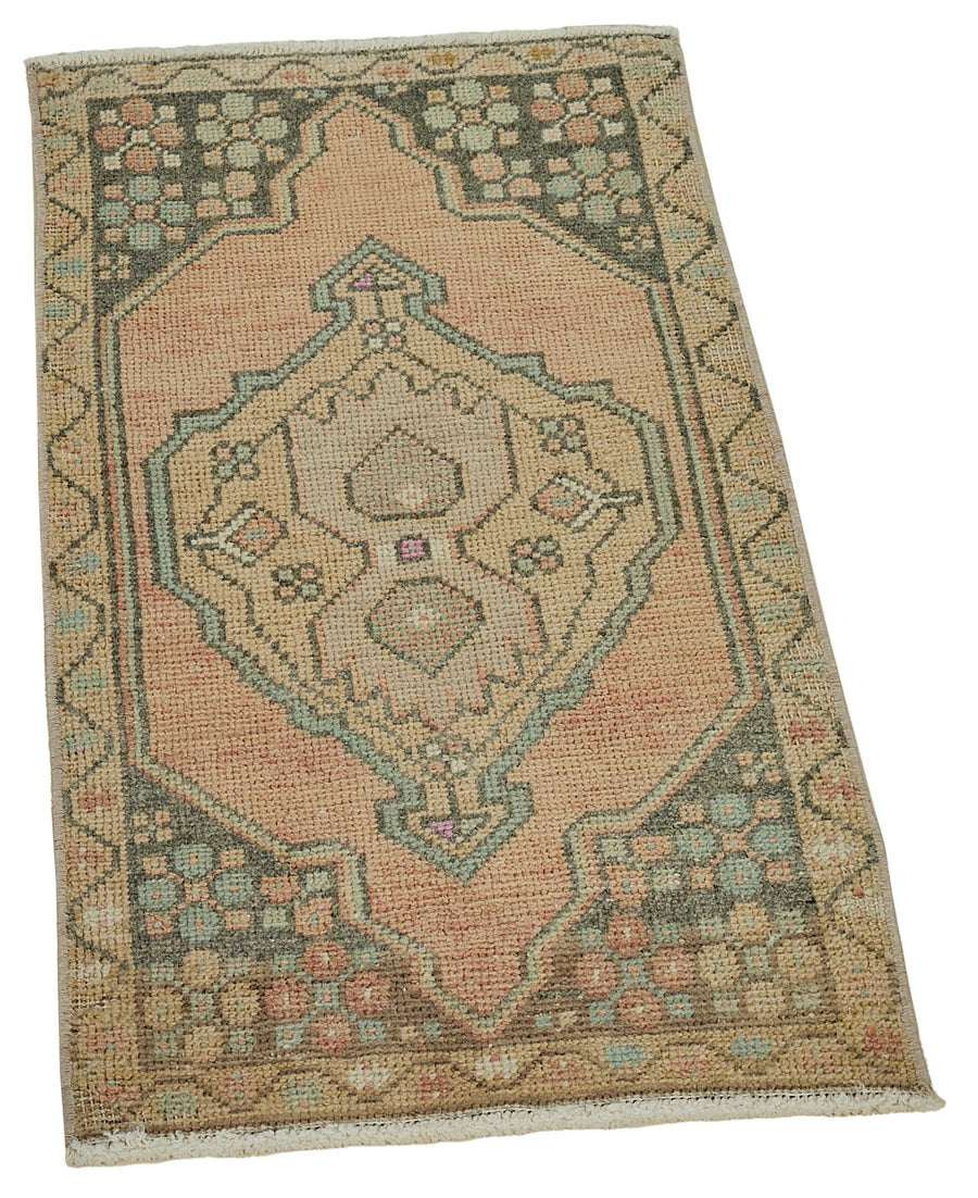 Vayla Pembe Bej Geometrik Etnik El Dokuma Halı 45x83 cm – genel görünüm