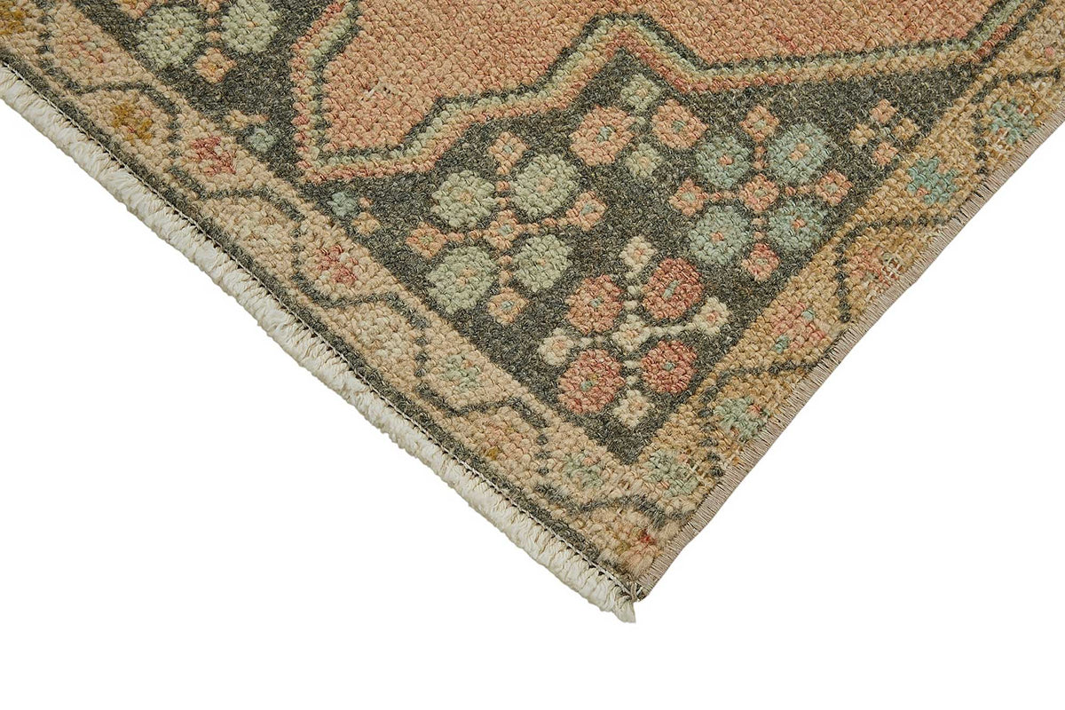 Vayla Pembe Bej Geometrik Etnik El Dokuma Halı 45x83 cm – detay görünümü