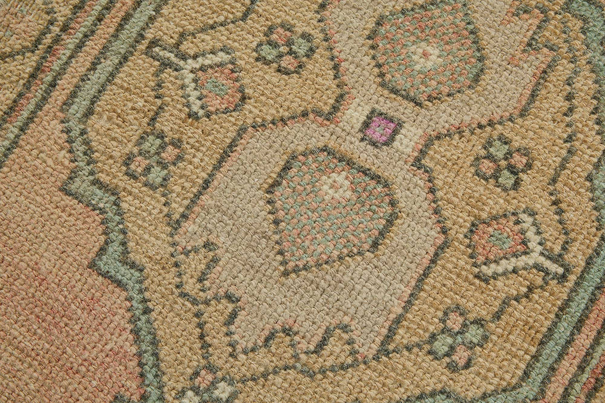 Vayla Pembe Bej Geometrik Etnik El Dokuma Halı 45x83 cm – mekânda kullanım