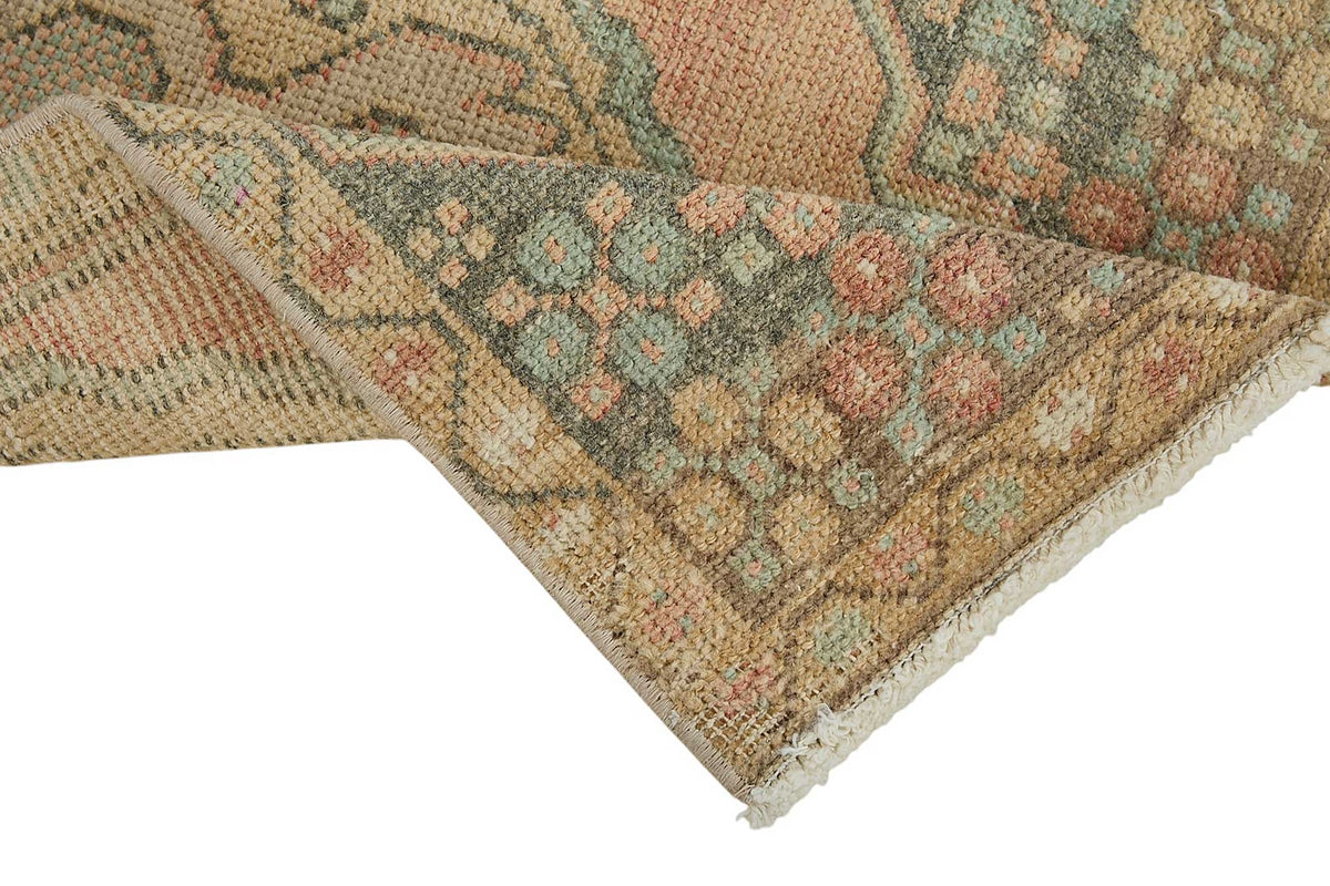 Vayla Pembe Bej Geometrik Etnik El Dokuma Halı 45x83 cm – kenar detayı